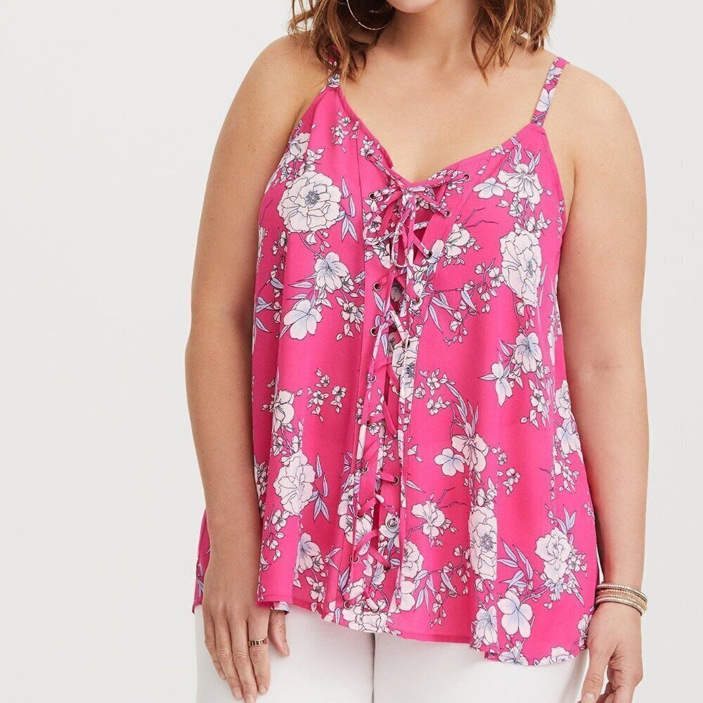 TORRID | Sophie Georgette Lace-Up Swing Cami Tank Top Floral | Sz. 3X